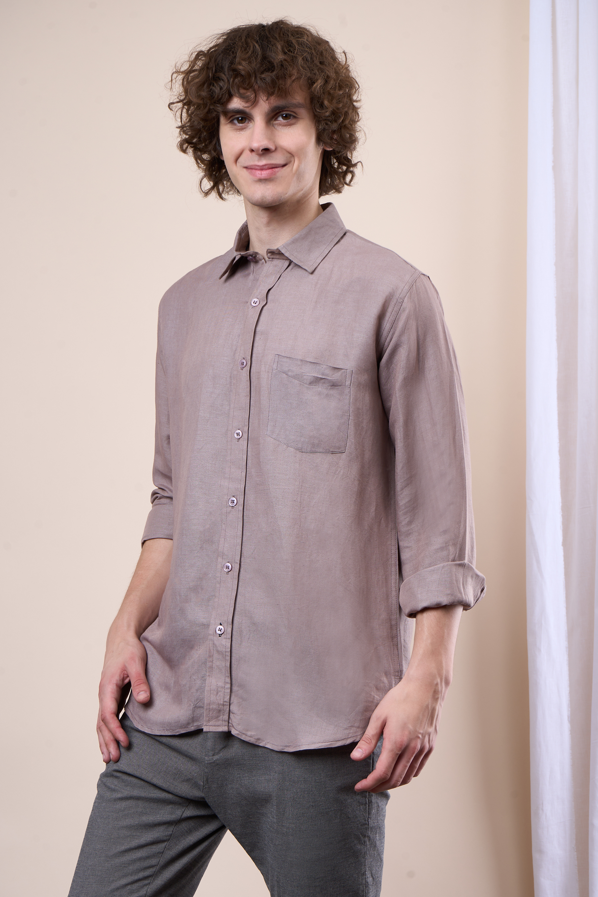 Sage green floral print cotton shirt for men front view for summer wear